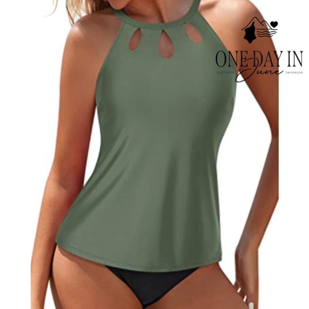 Yonique High Neck Tankini Swimsuit Size S